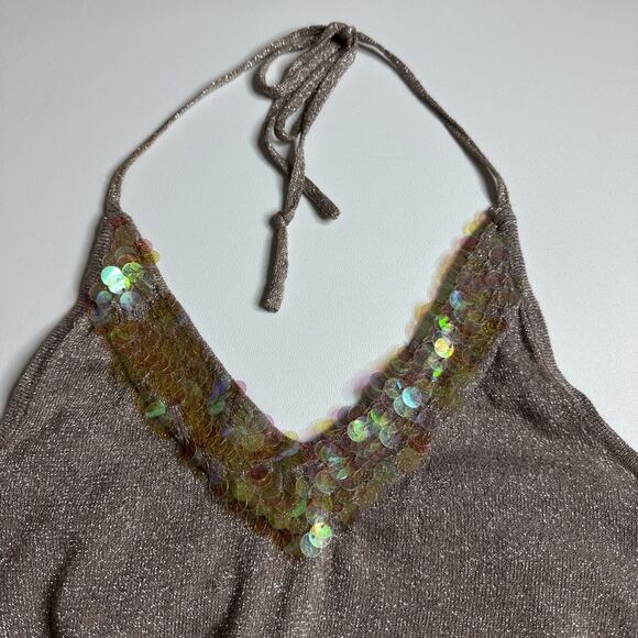 CKM Y2K Metallic Sequin Halter Top M Tie Neck Glitter Sparkle McBling Glam - Picture 6 of 13